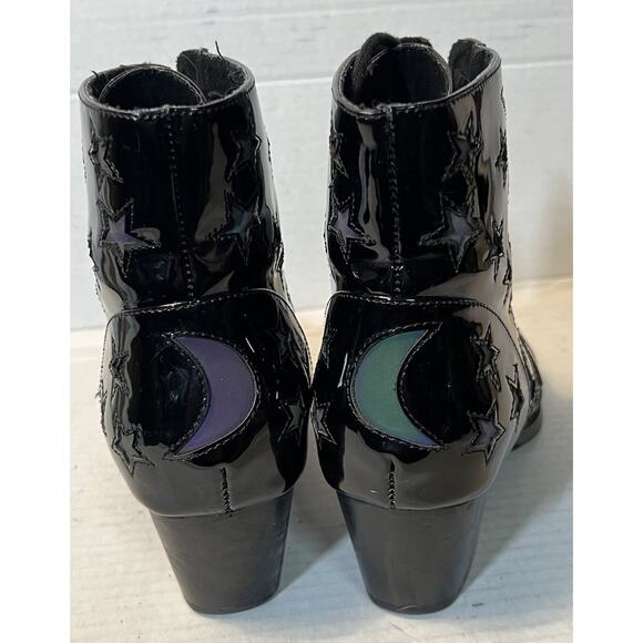 Dolls Kill yru patent black aura moon & stars holo reflective pointed boots Sz 7 - Picture 3 of 6